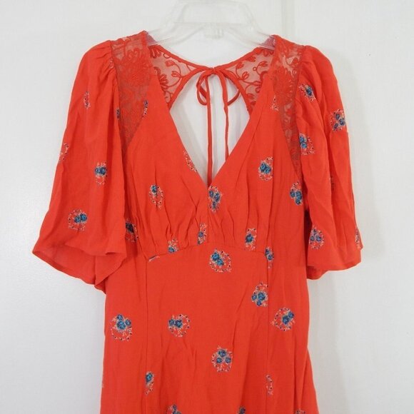 FREE PEOPLE mockingbird mini dress backless lace flutter sleeve floral XS 0 - Picture 3 of 10